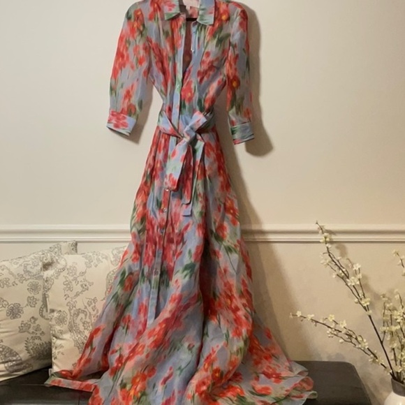 Carolina Herrera Red and Gray Buttoned Tiered Maxi Dress - Picture 2 of 2